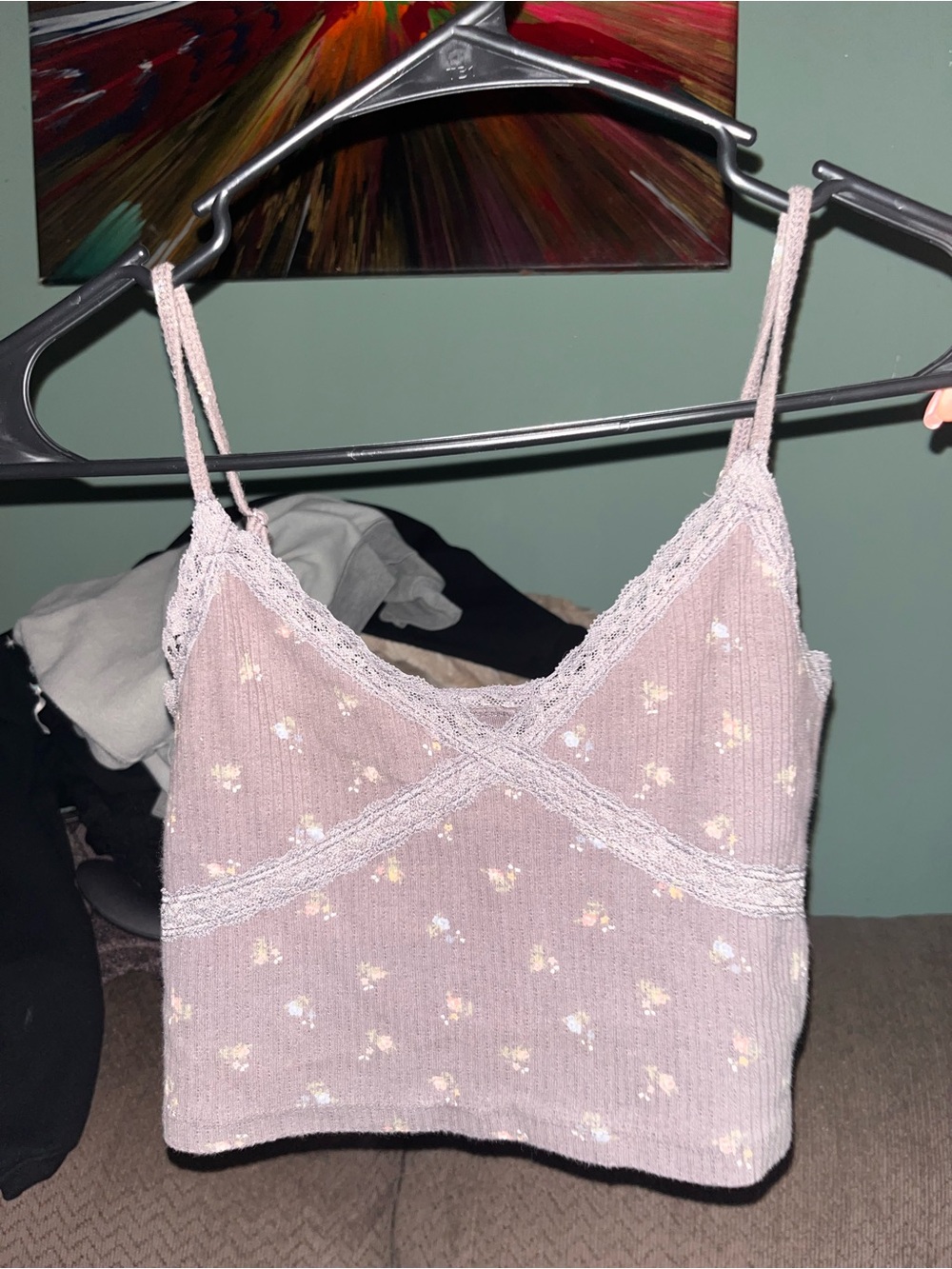 Aeropostale Mauve Floral Lace-Trim Cropped Cami